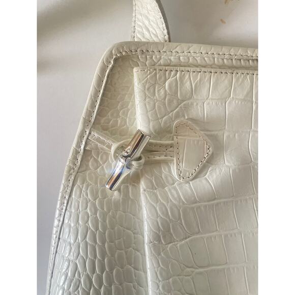 Longchamp White Croc Embossed Crossbody Satchel Minimalist Handbag - Picture 6 of 11
